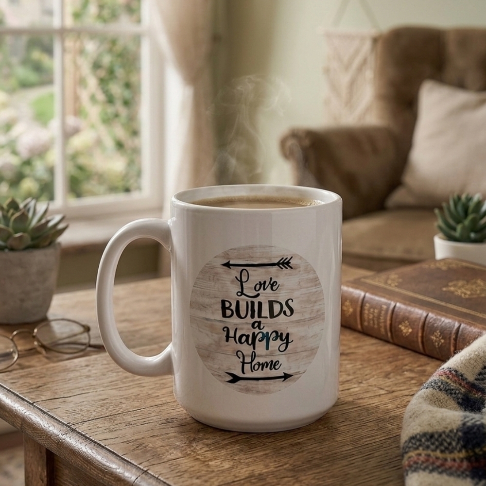 Rustic Love Builds Happy Home Coffee Mug Farmhouse Cottagecor Gift New COPY๐บ๐ฆ